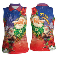 Dominican Republic Christmas Women Sleeveless Polo Shirt Santa Relaxing On The Beach - Wonder Print Shop