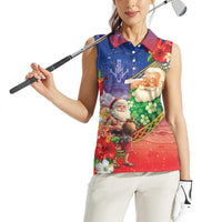 Dominican Republic Christmas Women Sleeveless Polo Shirt Santa Relaxing On The Beach - Wonder Print Shop