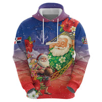 Dominican Republic Christmas Zip Hoodie Santa Relaxing On The Beach - Wonder Print Shop