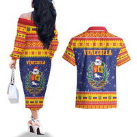 Venezuela Christmas Couples Matching Off The Shoulder Long Sleeve Dress and Hawaiian Shirt Hallaca Season - Wonder Print Shop