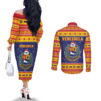 Venezuela Christmas Couples Matching Off The Shoulder Long Sleeve Dress and Long Sleeve Button Shirt Hallaca Season - Wonder Print Shop