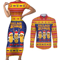 Venezuela Christmas Couples Matching Short Sleeve Bodycon Dress and Long Sleeve Button Shirt Hallaca Season - Wonder Print Shop