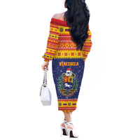 Venezuela Christmas Off The Shoulder Long Sleeve Dress Hallaca Season - Wonder Print Shop