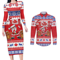 Canada Christmas Couples Matching Long Sleeve Bodycon Dress and Long Sleeve Button Shirt Dabbing Santa Groundhog Funny Style LT05 - Wonder Print Shop