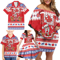 Canada Christmas Family Matching Off Shoulder Short Dress and Hawaiian Shirt Dabbing Santa Groundhog Funny Style LT05 - Wonder Print Shop