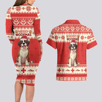 Switzerland Christmas Couples Matching Long Sleeve Bodycon Dress and Hawaiian Shirt Cute Saint Bernard Merry Woofmas LT05 - Wonder Print Shop