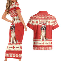 Switzerland Christmas Couples Matching Short Sleeve Bodycon Dress and Hawaiian Shirt Cute Saint Bernard Merry Woofmas LT05 - Wonder Print Shop