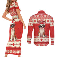 Switzerland Christmas Couples Matching Short Sleeve Bodycon Dress and Long Sleeve Button Shirt Cute Saint Bernard Merry Woofmas LT05 - Wonder Print Shop