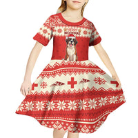 Switzerland Christmas Kid Short Sleeve Dress Cute Saint Bernard Merry Woofmas LT05 - Wonder Print Shop