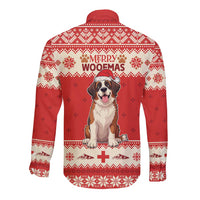 Switzerland Christmas Long Sleeve Button Shirt Cute Saint Bernard Merry Woofmas LT05 - Wonder Print Shop