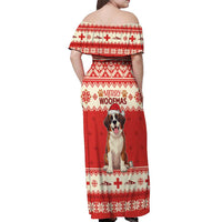 Switzerland Christmas Off Shoulder Maxi Dress Cute Saint Bernard Merry Woofmas LT05 - Wonder Print Shop