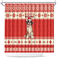 Switzerland Christmas Shower Curtain Cute Saint Bernard Merry Woofmas