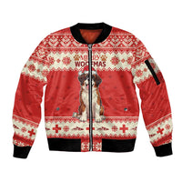 Switzerland Christmas Sleeve Zip Bomber Jacket Cute Saint Bernard Merry Woofmas LT05 - Wonder Print Shop