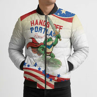 Hands Off Portland Bomber Puffer Jacket Resist Frog - Wonder Print Shop