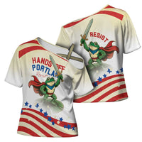 Hands Off Portland Cross Shoulder Shirt Resist Frog - Wonder Print Shop