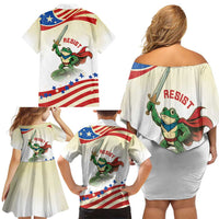 Hands Off Portland Family Matching Off Shoulder Short Dress and Hawaiian Shirt Resist Frog - Wonder Print Shop