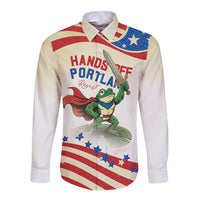 Hands Off Portland Long Sleeve Button Shirt Resist Frog - Wonder Print Shop
