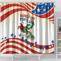 Hands Off Portland Shower Curtain Resist Frog - Wonder Print Shop