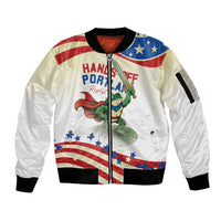Hands Off Portland Sleeve Zip Bomber Jacket Resist Frog - Wonder Print Shop