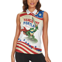 Hands Off Portland Women Sleeveless Polo Shirt Resist Frog - Wonder Print Shop