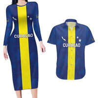 Custom Curacao Football Couples Matching Long Sleeve Bodycon Dress and Hawaiian Shirt Go Champions Flag Style - Wonder Print Shop