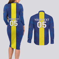 Custom Curacao Football Couples Matching Long Sleeve Bodycon Dress and Long Sleeve Button Shirt Go Champions Flag Style - Wonder Print Shop