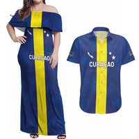 Custom Curacao Football Couples Matching Off Shoulder Maxi Dress and Hawaiian Shirt Go Champions Flag Style - Wonder Print Shop