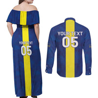 Custom Curacao Football Couples Matching Off Shoulder Maxi Dress and Long Sleeve Button Shirt Go Champions Flag Style - Wonder Print Shop