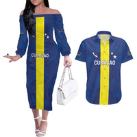 Custom Curacao Football Couples Matching Off The Shoulder Long Sleeve Dress and Hawaiian Shirt Go Champions Flag Style - Wonder Print Shop