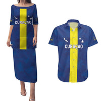 Custom Curacao Football Couples Matching Puletasi and Hawaiian Shirt Go Champions Flag Style - Wonder Print Shop