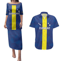 Custom Curacao Football Couples Matching Puletasi and Hawaiian Shirt Go Champions Flag Style - Wonder Print Shop