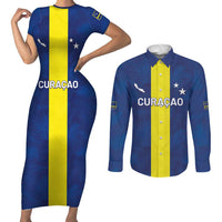 Custom Curacao Football Couples Matching Short Sleeve Bodycon Dress and Long Sleeve Button Shirt Go Champions Flag Style - Wonder Print Shop