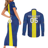Custom Curacao Football Couples Matching Short Sleeve Bodycon Dress and Long Sleeve Button Shirt Go Champions Flag Style - Wonder Print Shop