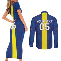 Custom Curacao Football Couples Matching Short Sleeve Bodycon Dress and Long Sleeve Button Shirt Go Champions Flag Style - Wonder Print Shop