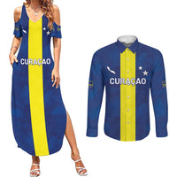 Custom Curacao Football Couples Matching Summer Maxi Dress and Long Sleeve Button Shirt Go Champions Flag Style - Wonder Print Shop
