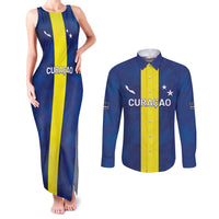 Custom Curacao Football Couples Matching Tank Maxi Dress and Long Sleeve Button Shirt Go Champions Flag Style - Wonder Print Shop