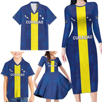 Custom Curacao Football Family Matching Long Sleeve Bodycon Dress and Hawaiian Shirt Go Champions Flag Style - Wonder Print Shop
