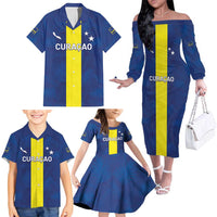 Custom Curacao Football Family Matching Off The Shoulder Long Sleeve Dress and Hawaiian Shirt Go Champions Flag Style - Wonder Print Shop
