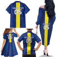 Custom Curacao Football Family Matching Off The Shoulder Long Sleeve Dress and Hawaiian Shirt Go Champions Flag Style - Wonder Print Shop