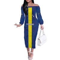 Custom Curacao Football Family Matching Off The Shoulder Long Sleeve Dress and Hawaiian Shirt Go Champions Flag Style - Wonder Print Shop