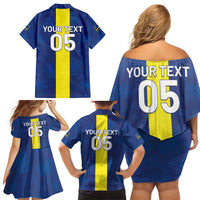 Custom Curacao Football Family Matching Off Shoulder Short Dress and Hawaiian Shirt Go Champions Flag Style - Wonder Print Shop