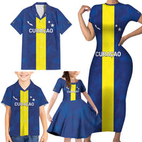 Custom Curacao Football Family Matching Short Sleeve Bodycon Dress and Hawaiian Shirt Go Champions Flag Style - Wonder Print Shop