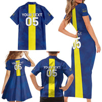 Custom Curacao Football Family Matching Short Sleeve Bodycon Dress and Hawaiian Shirt Go Champions Flag Style - Wonder Print Shop