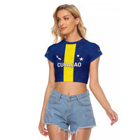 Custom Curacao Football Raglan Cropped T Shirt Go Champions Flag Style - Wonder Print Shop