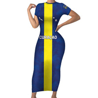 Custom Curacao Football Short Sleeve Bodycon Dress Go Champions Flag Style - Wonder Print Shop