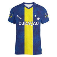 Custom Curacao Football Women V-Neck T-Shirt Go Champions Flag Style - Wonder Print Shop