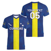 Custom Curacao Football Women V-Neck T-Shirt Go Champions Flag Style - Wonder Print Shop