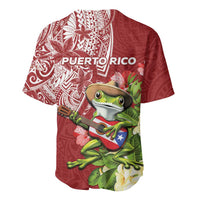 Puerto Rico Coqui Frog Baseball Jersey Tropical Flowers Polynesian Style - Wonder Print Shop