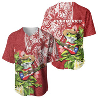 Puerto Rico Coqui Frog Baseball Jersey Tropical Flowers Polynesian Style - Wonder Print Shop