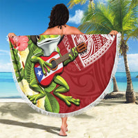 Puerto Rico Coqui Frog Beach Blanket Tropical Flowers Polynesian Style - Wonder Print Shop